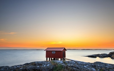 Sonnenuntergang an den Klippen von Smögen in Schweden