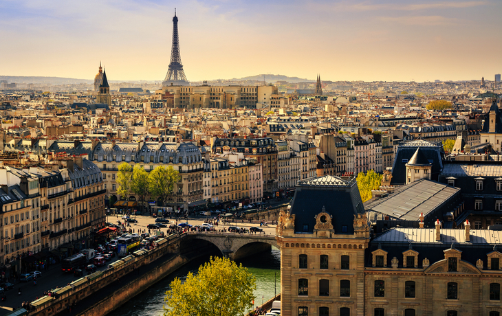 Skyline von Paris mit Blick auf den Eiffelturm und die Seine.